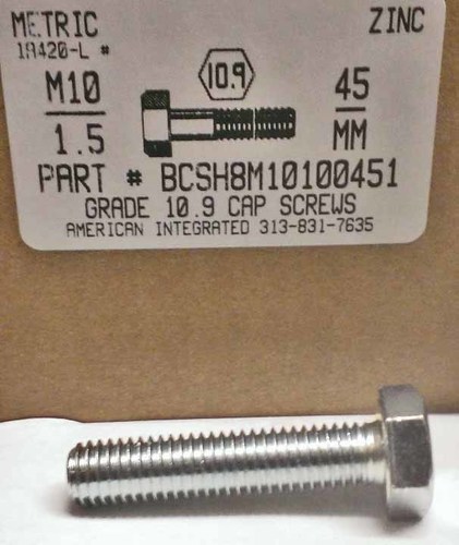 M10-1.50X45mm HEX HEAD CAP SCREW 10.9 STEEL ZINC D933
