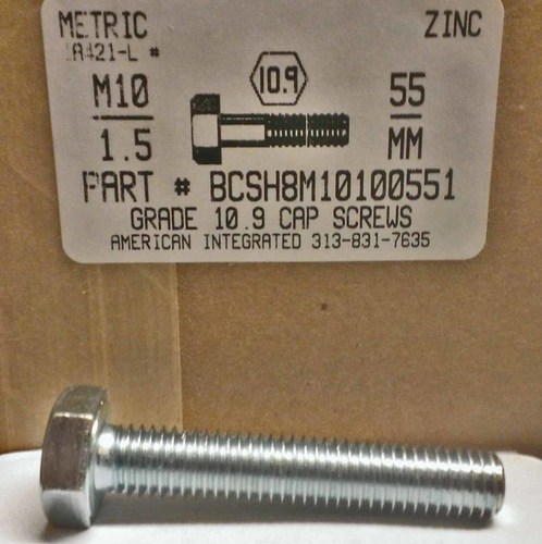 M10-1.50X55MM HEX HEAD CAP SCREW 10.9 STEEL ZINC D931