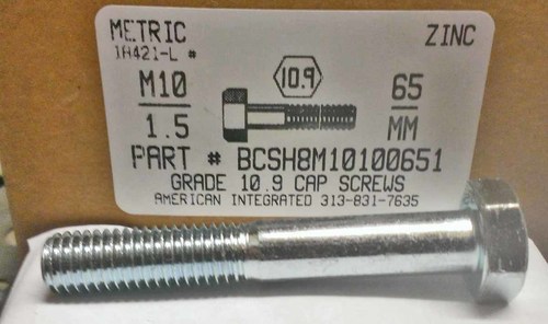 M10-1.50X65mm HEX HEAD CAP SCREW 10.9 STEEL ZINC D931