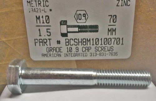 M10-1.50X70mm HEX HEAD CAP SCREW 10.9 STEEL ZINC D931