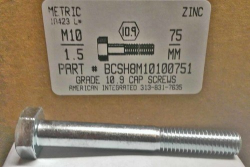 M10-1.50X75mm HEX HEAD CAP SCREW 10.9 STEEL ZINC D931