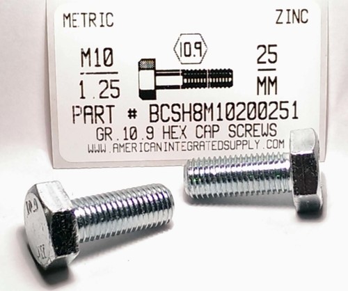 M10-1.25X25mm HEX HEAD CAP SCREW 10.9 STEEL ZINC D961
