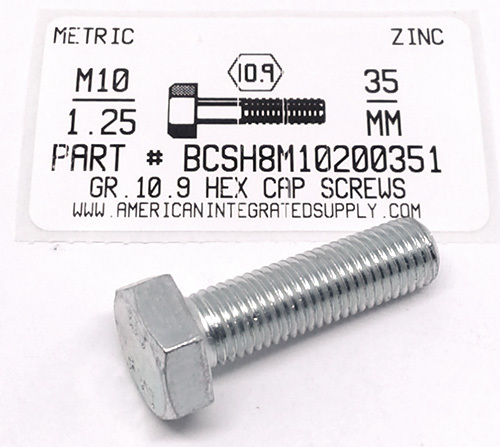 M10-1.25X35mm HEX HEAD CAP SCREW 10.9 STEEL ZINC D961