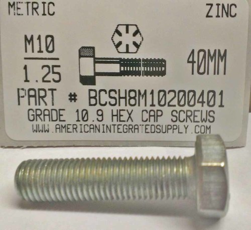 M10-1.25X40mm HEX HEAD CAP SCREW 10.9 STEEL ZINC D961
