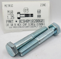M10-1.25X60mm HEX HEAD CAP SCREW 10.9 STEEL ZINC D960