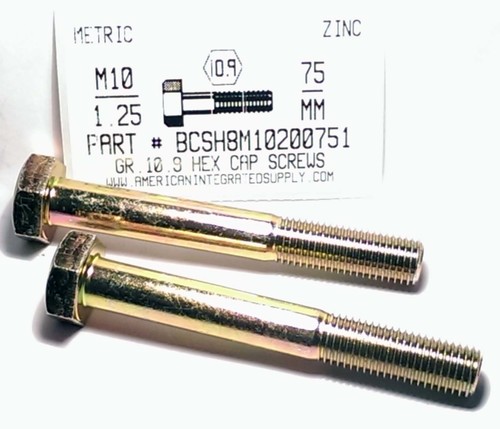 M10-1.25X75mm HEX HEAD CAP SCREW 10.9 STEEL ZINC D960