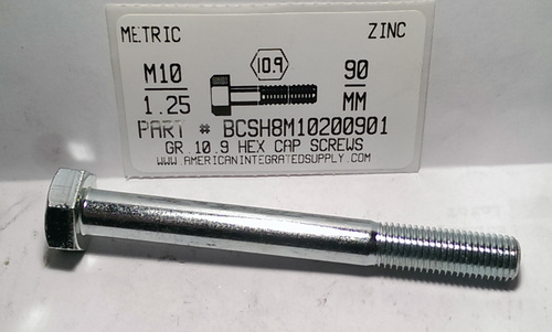 M10-1.25X90mm HEX HEAD CAP SCREW 10.9 STEEL ZINC D960