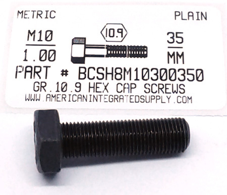M10-1.00X35mm HEX HEAD CAP SCREW 10.9 STEEL PLAIN D961