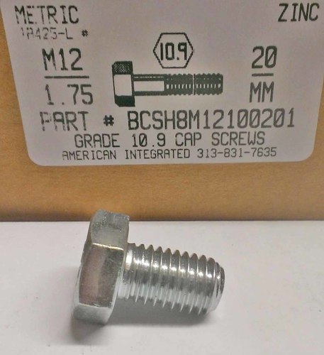 M12-1.75X20mm HEX HEAD CAP SCREW 10.9 STEEL ZINC D933