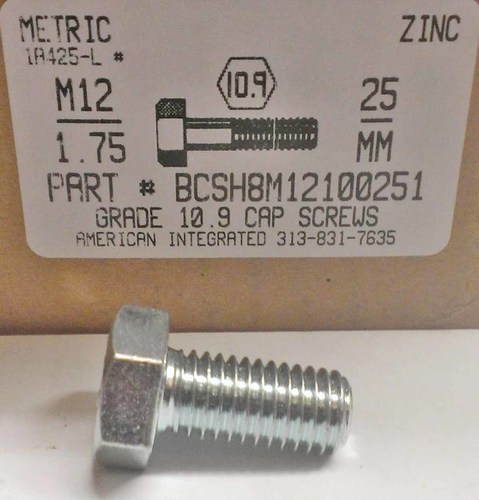 M12-1.75X25mm HEX HEAD CAP SCREW 10.9 STEEL ZINC D933
