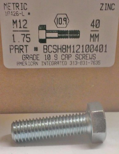 M12-1.75X40mm HEX HEAD CAP SCREW 10.9 STEEL ZINC D933