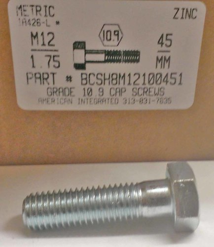 M12-1.75X45mm HEX HEAD CAP SCREW 10.9 STEEL ZINC D933