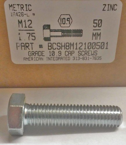 M12-1.75X50mm HEX HEAD CAP SCREW 10.9 STEEL ZINC D933