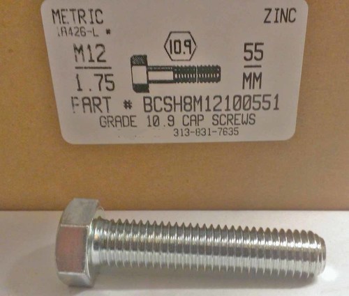 M12-1.75X55mm HEX HEAD CAP SCREW 10.9 STEEL ZINC D933