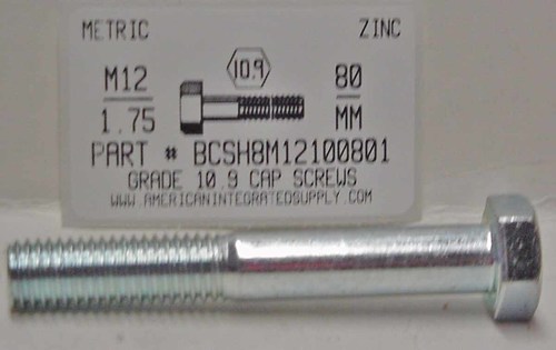 M12-1.75X80mm HEX HEAD CAP SCREW 10.9 STEEL ZINC D931