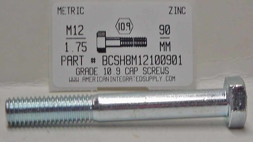 M12-1.75X90mm HEX HEAD CAP SCREW 10.9 STEEL ZINC D931