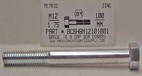 M12-1.75X100mm HEX HEAD CAP SCREW 10.9 STEEL ZINC D931