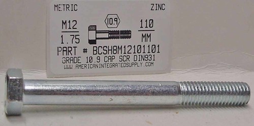 M12-1.75X110mm HEX HEAD CAP SCREW 10.9 STEEL ZINC D931