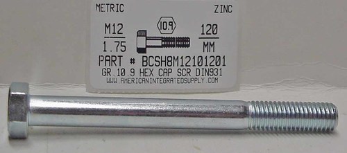 M12-1.75X120mm HEX HEAD CAP SCREW 10.9 STEEL ZINC D931