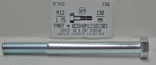 M12-1.75X130mm HEX HEAD CAP SCREW 10.9 STEEL ZINC D931