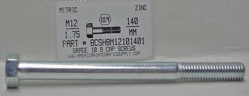 M12-1.75X140mm HEX HEAD CAP SCREW 10.9 STEEL ZINC D931