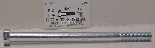 M12-1.75X180mm HEX HEAD CAP SCREW 10.9 STEEL ZINC PLATED D931