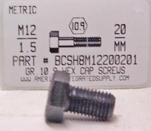 M12-1.50X20mm HEX HEAD CAP SCREW 10.9 STEEL PLAIN D961