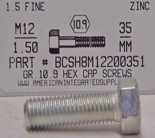 M12-1.50X35mm HEX HEAD CAP SCREW 10.9 STEEL ZINC D961