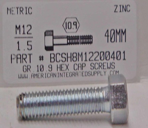 M12-1.50X40mm HEX HEAD CAP SCREW 10.9 STEEL ZINC D961
