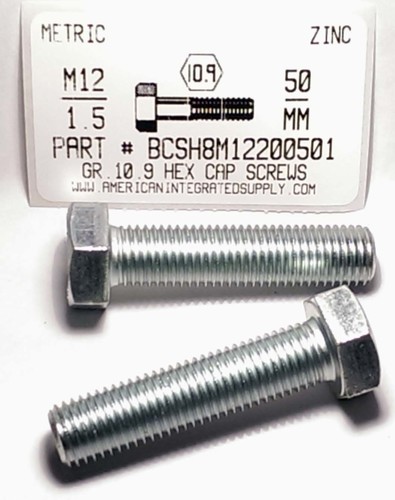 M12-1.50X50mm HEX HEAD CAP SCREW 10.9 STEEL ZINC D961