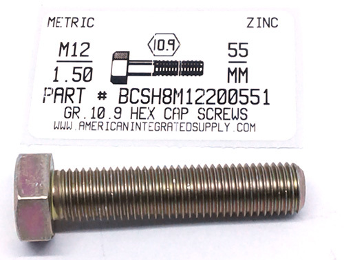 M12-1.50X55mm HEX HEAD CAP SCREW 10.9 STEEL ZINC D961