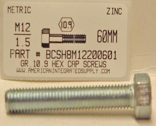 M12-1.50X60MM HEX HEAD CAP SCREW 10.9 STEEL ZINC D960