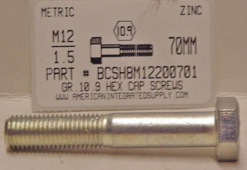 M12-1.50X70mm HEX HEAD CAP SCREW 10.9 STEEL ZINC D960