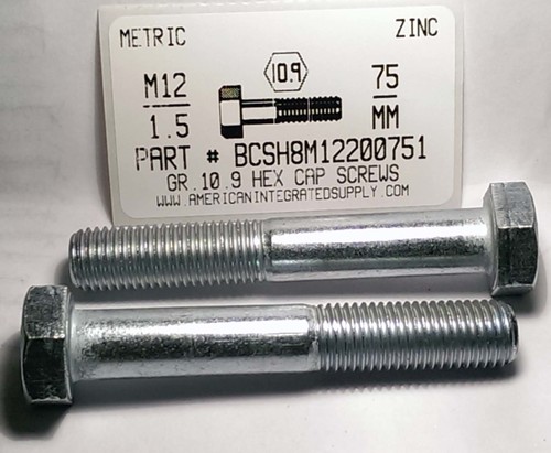 M12-1.50X75mm HEX HEAD CAP SCREW 10.9 STEEL ZINC D960