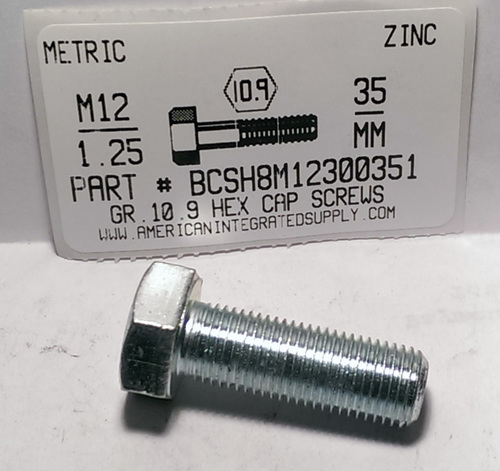 M12-1.25X35mm HEX HEAD CAP SCREW 10.9 STEEL ZINC D961