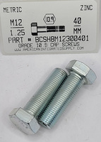 M12-1.25X40MM HEX HEAD CAP SCREW 10.9 STEEL ZINC