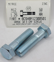 M12-1.25X50MM HEX HEAD CAP SCREW 10.9 STEEL ZINC