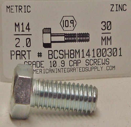 M14-2.00X30mm HEX HEAD CAP SCREW 10.9 STEEL ZINC D933