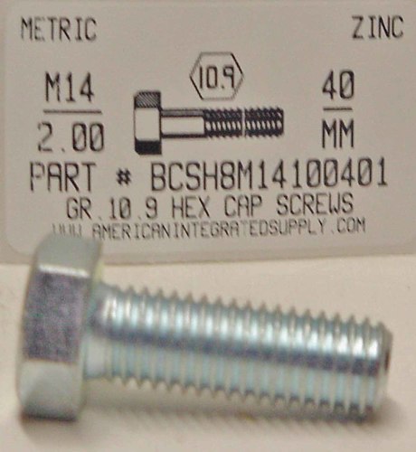 M14-2.00X40mm HEX HEAD CAP SCREW 10.9 STEEL ZINC D933