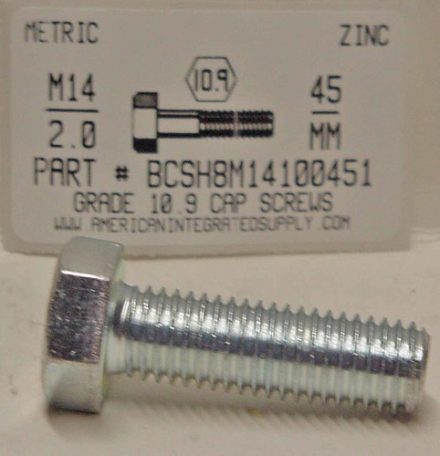 M14-2.00X45mm HEX HEAD CAP SCREW 10.9 STEEL ZINC D933