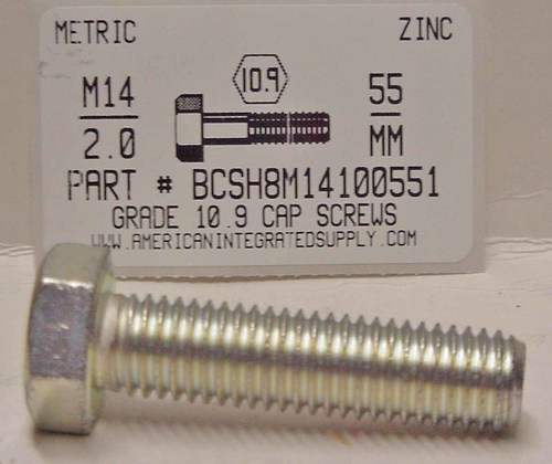 M14-2.00X55mm HEX HEAD CAP SCREW 10.9 STEEL ZINC D933