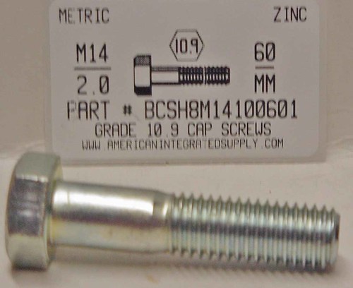 M14-2.00X60mm HEX HEAD CAP SCREW 10.9 STEEL ZINC D931