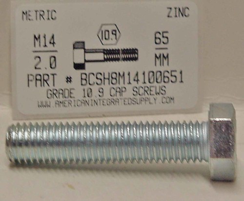 M14-2.00X65MM HEX HEAD CAP SCREW 10.9 STEEL ZINC D931