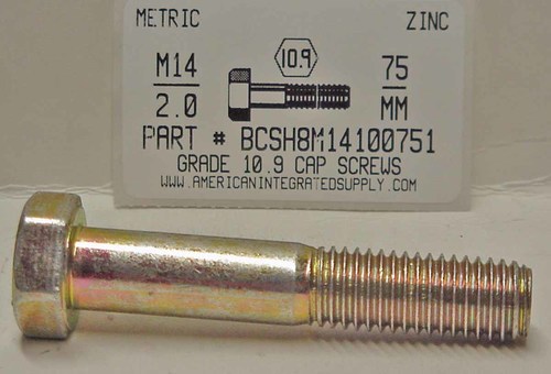 M14-2.00X75mm HEX HEAD CAP SCREW 10.9 STEEL ZINC D931