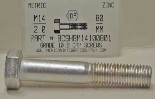 M14-2.00X80mm HEX HEAD CAP SCREW 10.9 STEEL ZINC D931