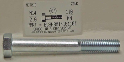M14-2.00X110mm HEX HEAD CAP SCREW 10.9 STEEL ZINC D931