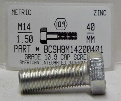 M14-1.50X40mm HEX HEAD CAP SCREW 10.9 STEEL ZINC D961