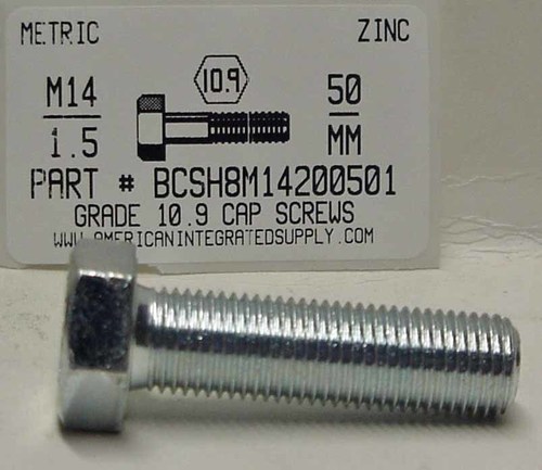M14-1.50X50mm HEX HEAD CAP SCREW 10.9 STEEL ZINC D961