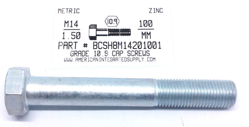 M14-1.50X100mm HEX HEAD CAP SCREW 10.9 STEEL ZINC D960