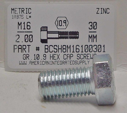M16-2.00X30mm HEX HEAD CAP SCREW 10.9 STEEL ZINC D933